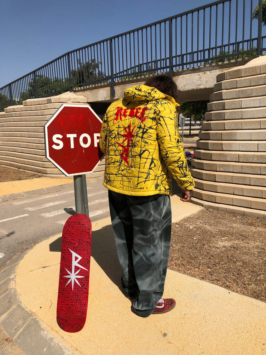 Rebel Times — Hand-Painted Puffer Jacket Yellow 1/1