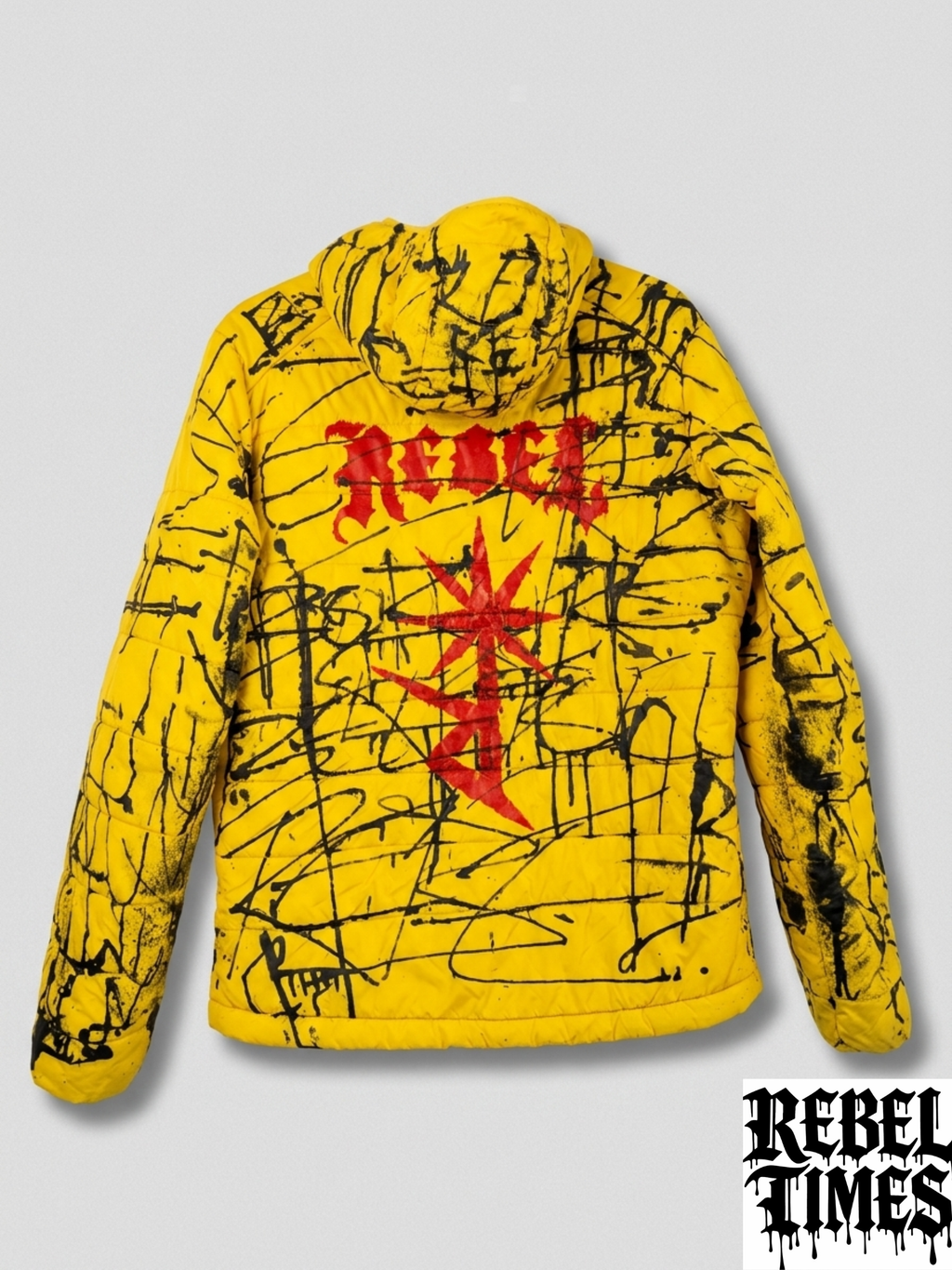 Rebel Times — Hand-Painted Puffer Jacket Yellow 1/1