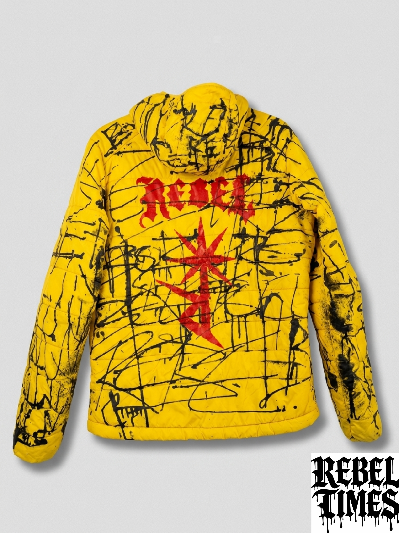 Rebel Times — Hand-Painted Puffer Jacket Yellow 1/1