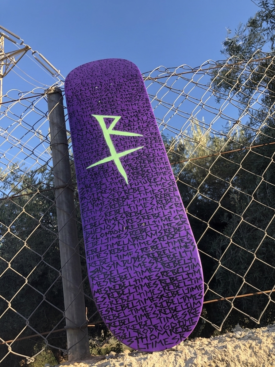 RebelTimes Skate Deck — Purple Rain of Scripts by Thom Rodrigo